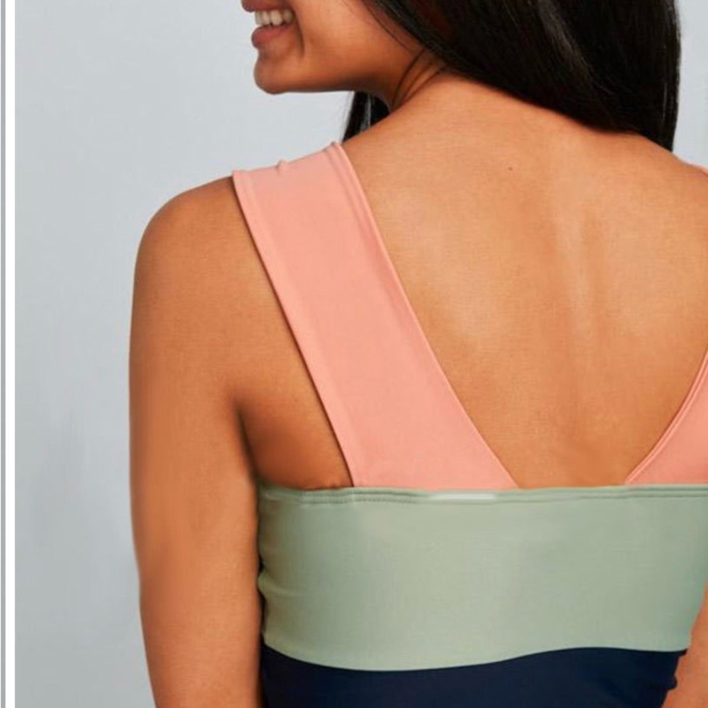 Colorblock One-Piece Swimsuit in Pink, Sage & Navy - Picture 3 of 5